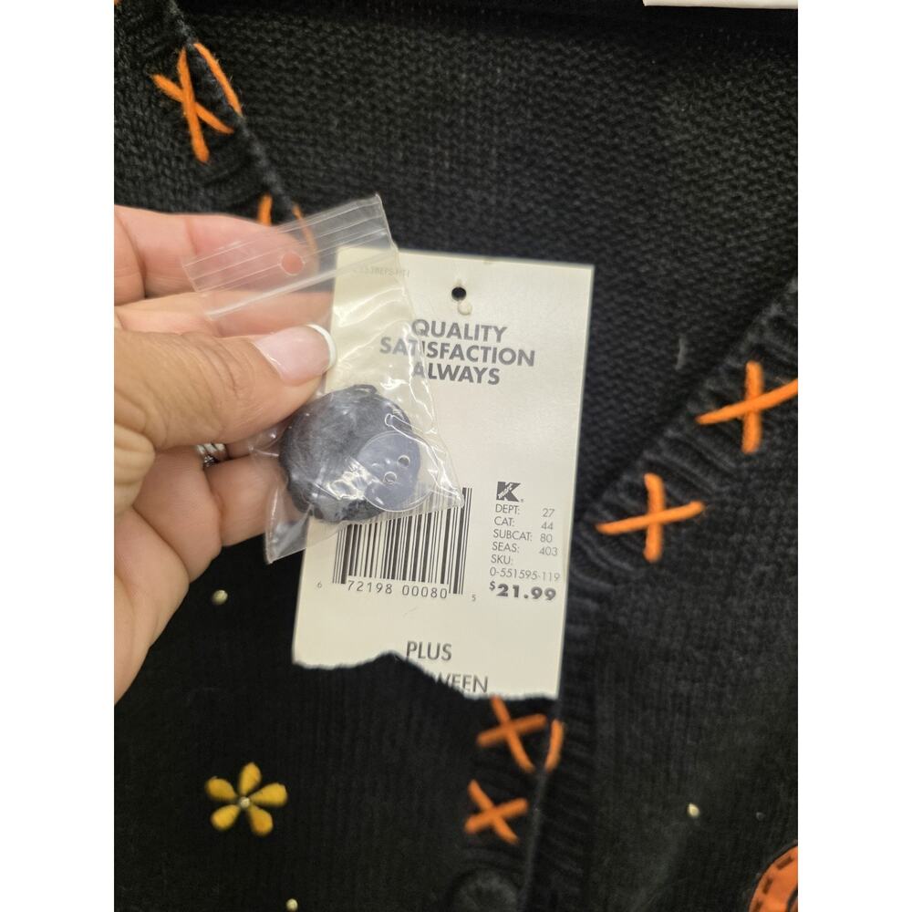 Vintage 90s Basic Editions 2X Halloween Black Sweater Vest Fall Pumpkins - Picture 6 of 9
